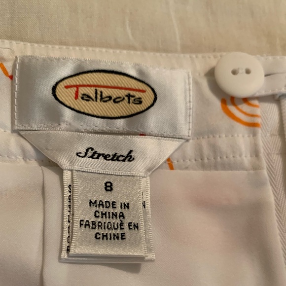 Talbots Size 8 pencil skirt umbrella motif stretch, faux pockets back slit mini - Picture 5 of 12